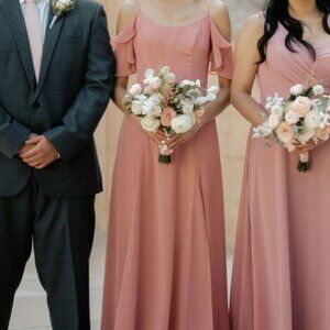 David's Bridal Desert Coral Cold-shoulder Long Chiffon Dress